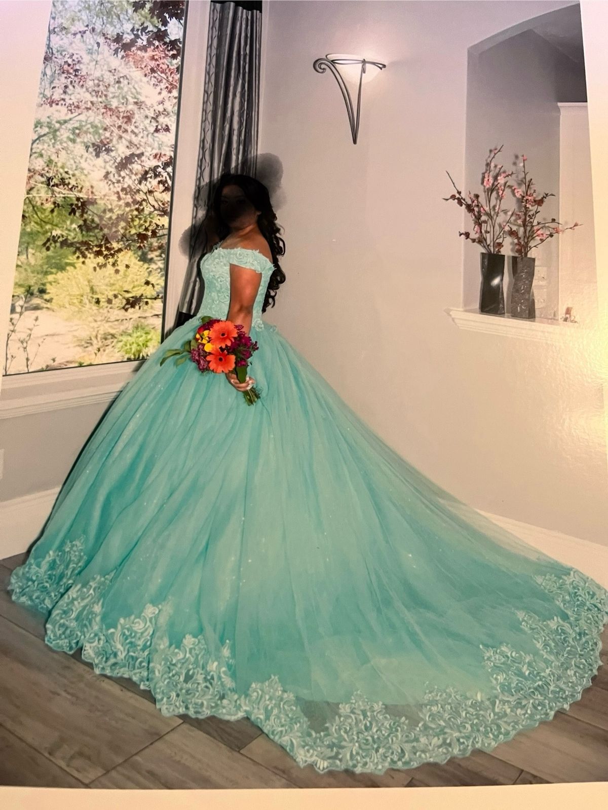Size 8 Off The Shoulder Blue Ball Gown on Queenly