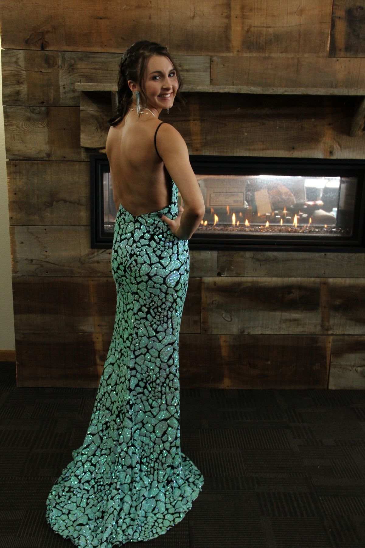 Jovani Size 0 Prom Plunge Turquoise Blue Side Slit Dress on Queenly