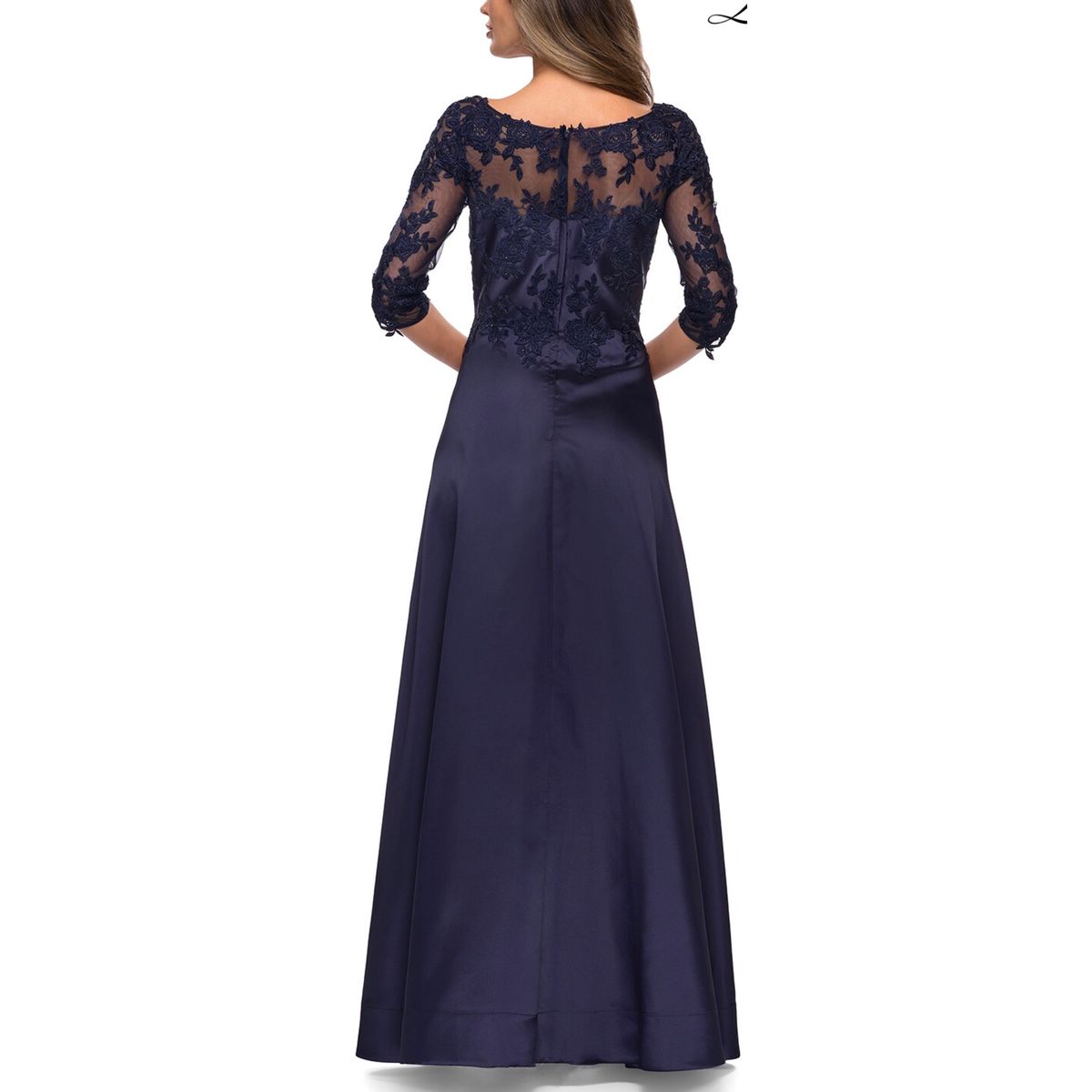 Style 27988 La Femme Size 2 Lace Navy Blue A-line Dress on Queenly