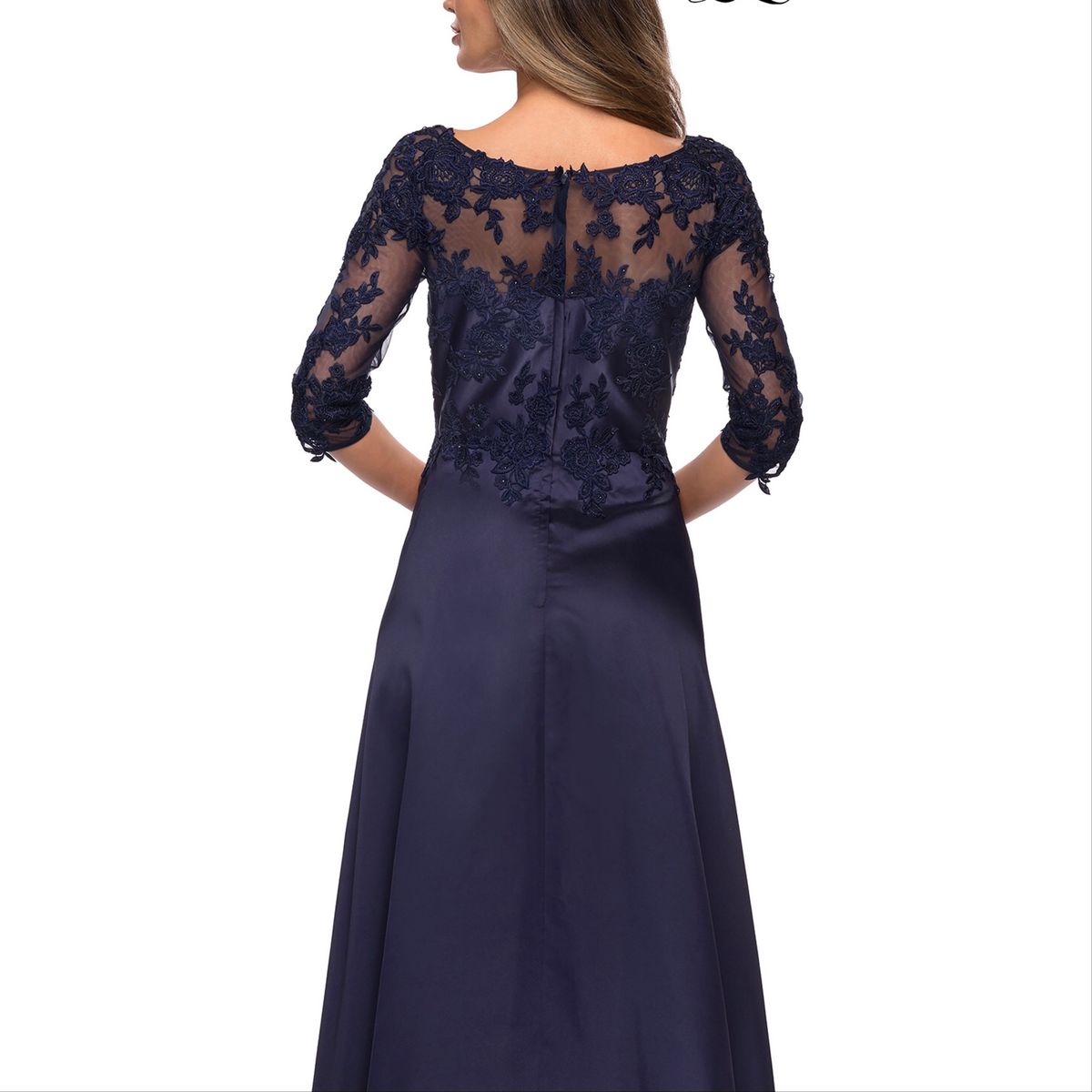 Style 27988 La Femme Size 2 Lace Navy Blue A-line Dress on Queenly