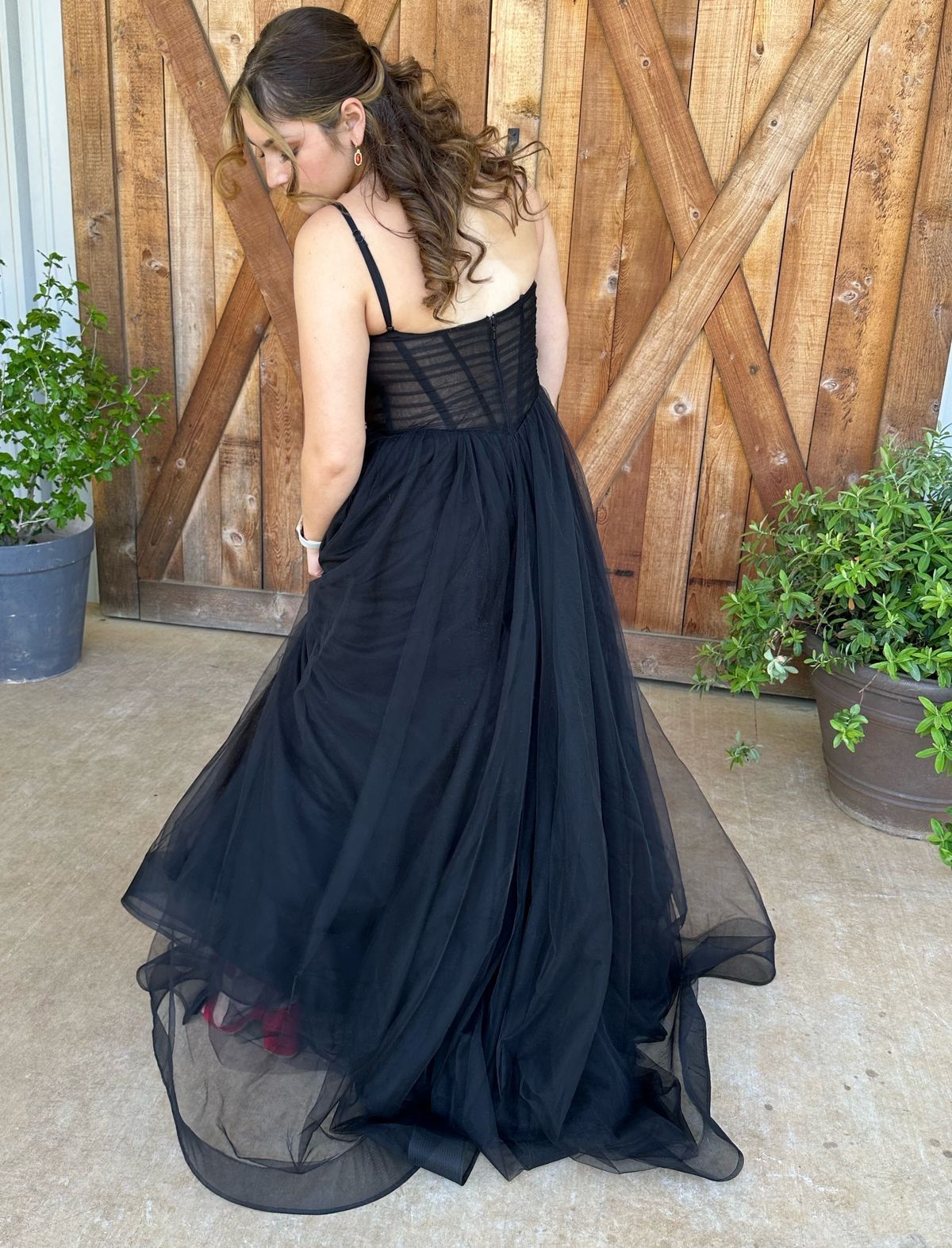 La Femme Size 10 Prom Plunge Black Ball Gown on Queenly