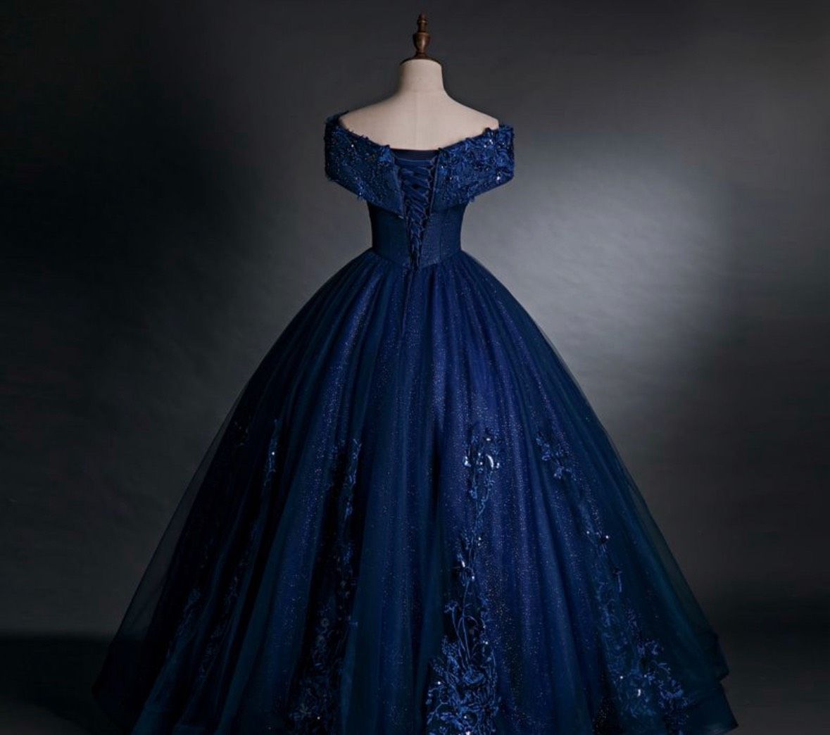 Plus Size 16 Prom Off The Shoulder Blue Ball Gown on Queenly
