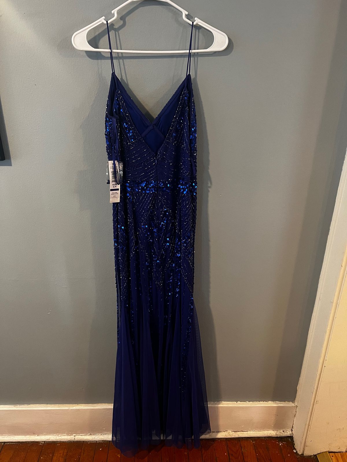 Style 10582I Reign On Size 6 Plunge Blue Mermaid Dress on Queenly