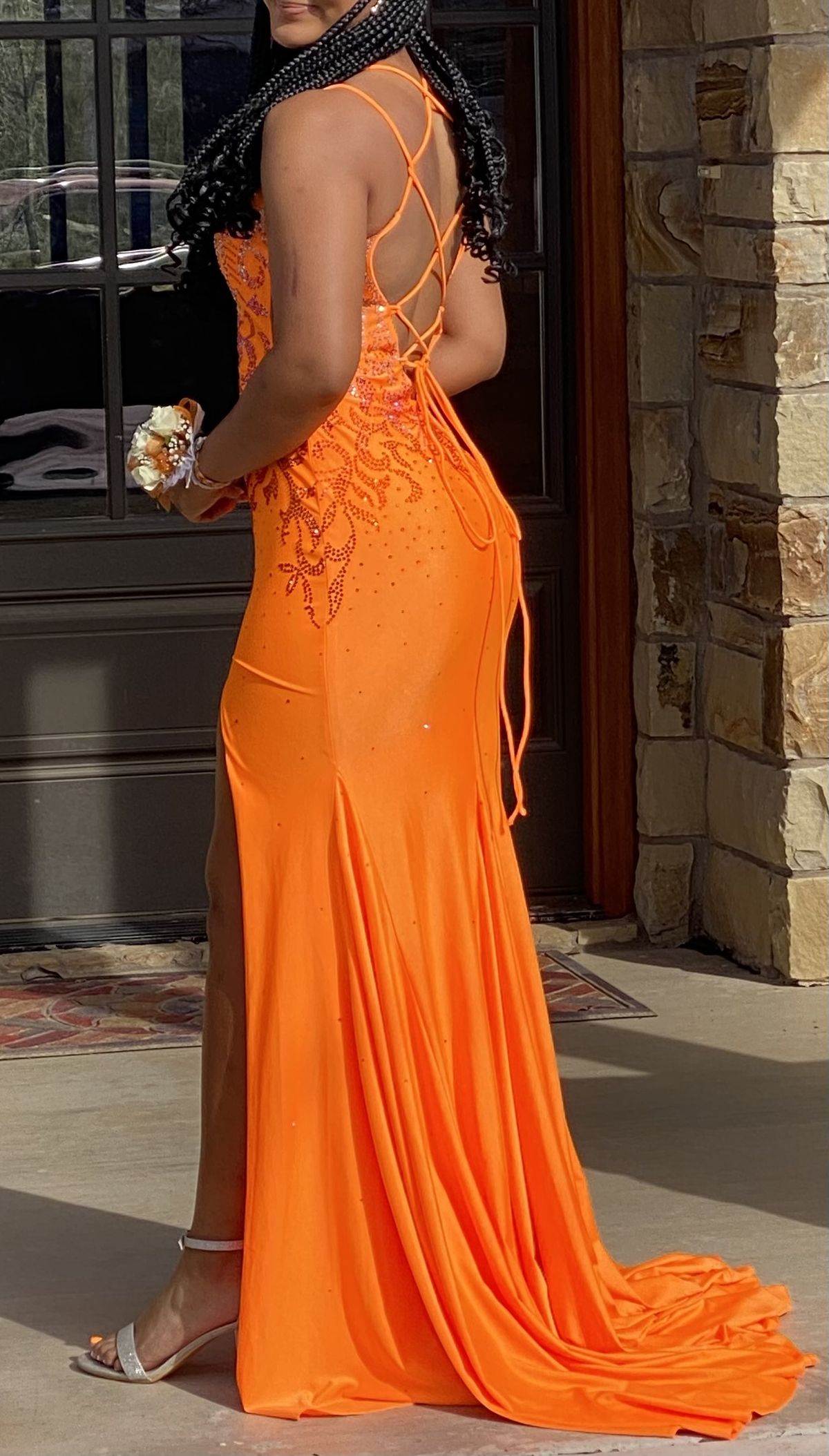 Style 20019 Amarra Size 2 Prom Orange Side Slit Dress on Queenly