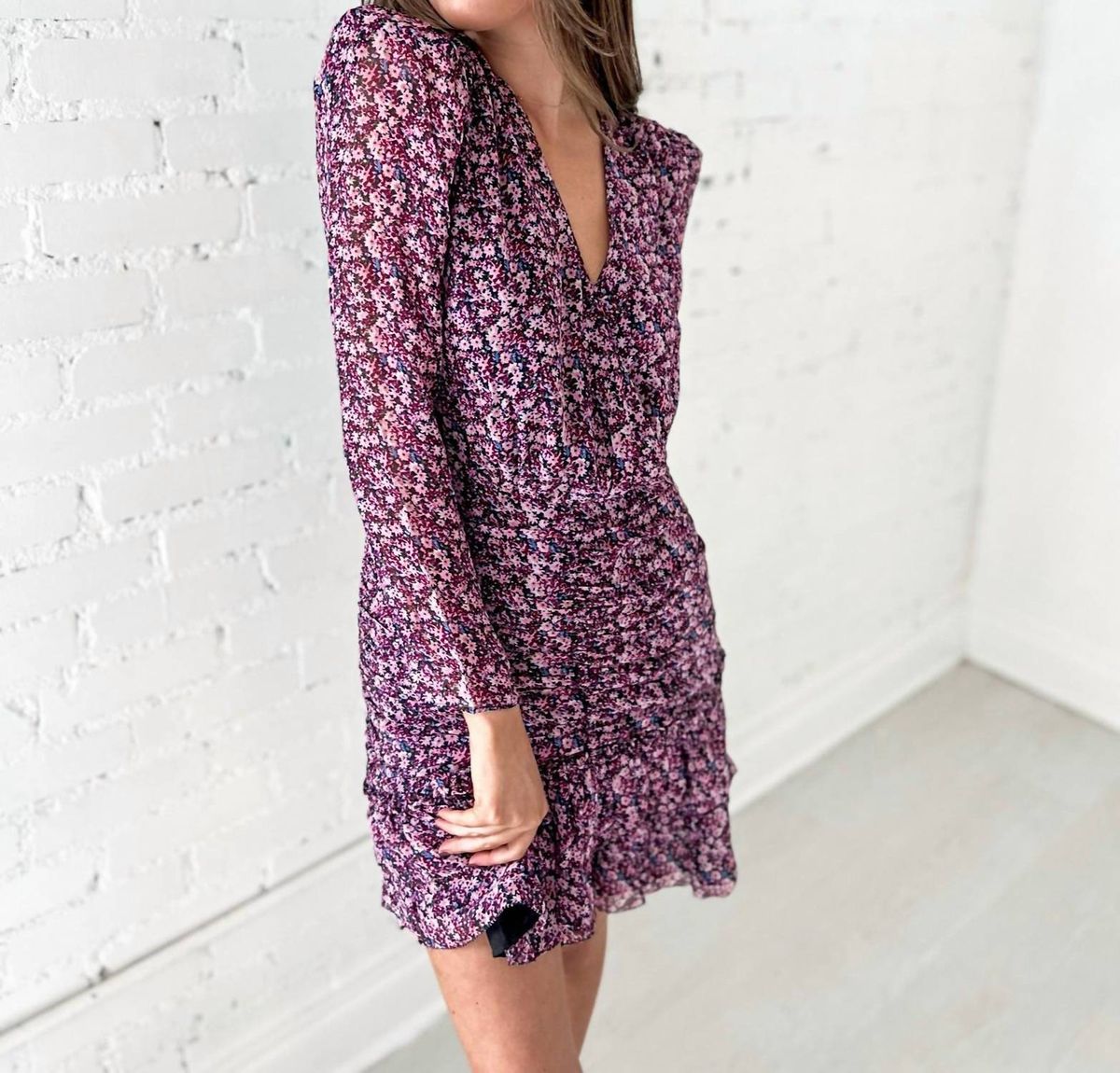 Style 1-1096357556-3236 SAYLOR Size S Long Sleeve Floral Purple Cocktail Dress on Queenly