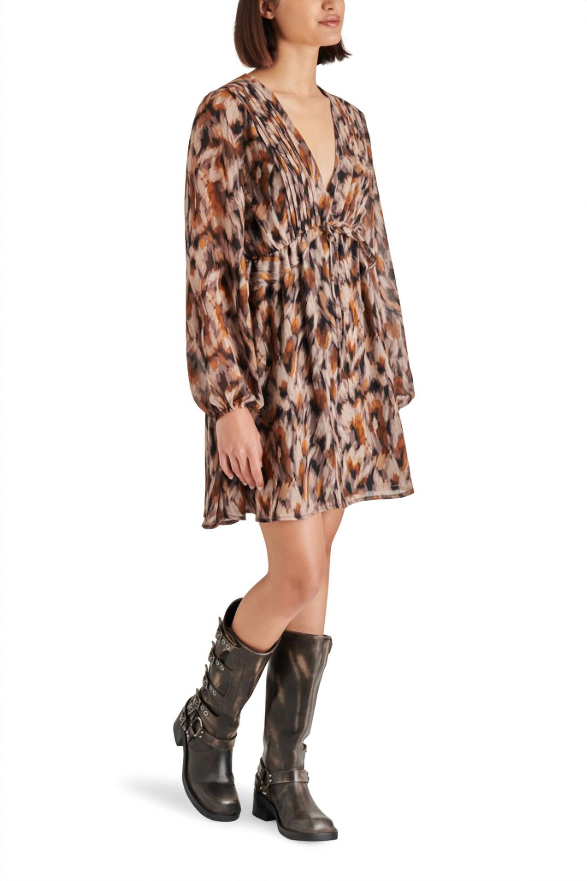 Style 1-1611961660-3011 STEVE MADDEN Size M Long Sleeve Brown Cocktail Dress on Queenly