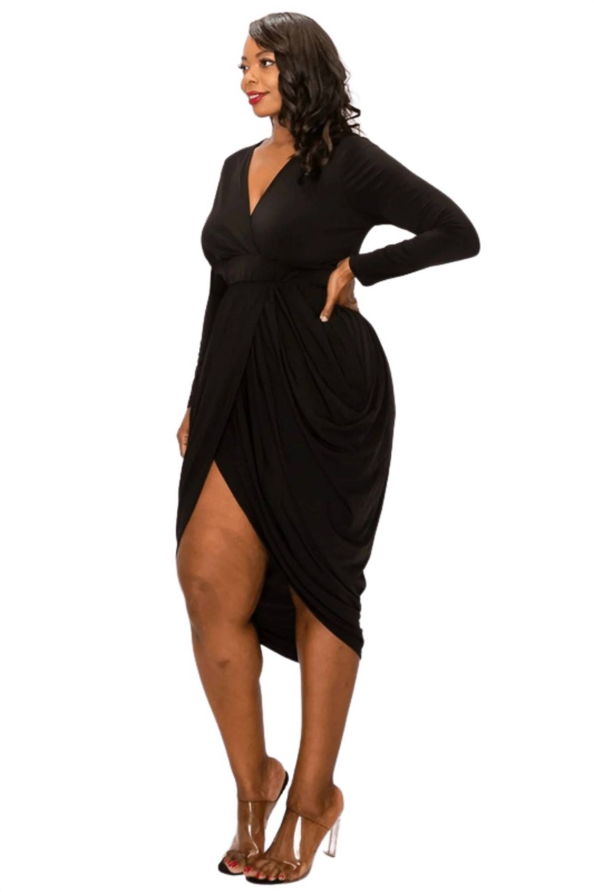 Style 1-2462890875-1465 Janette Plus Size 3X Long Sleeve Black Cocktail Dress on Queenly