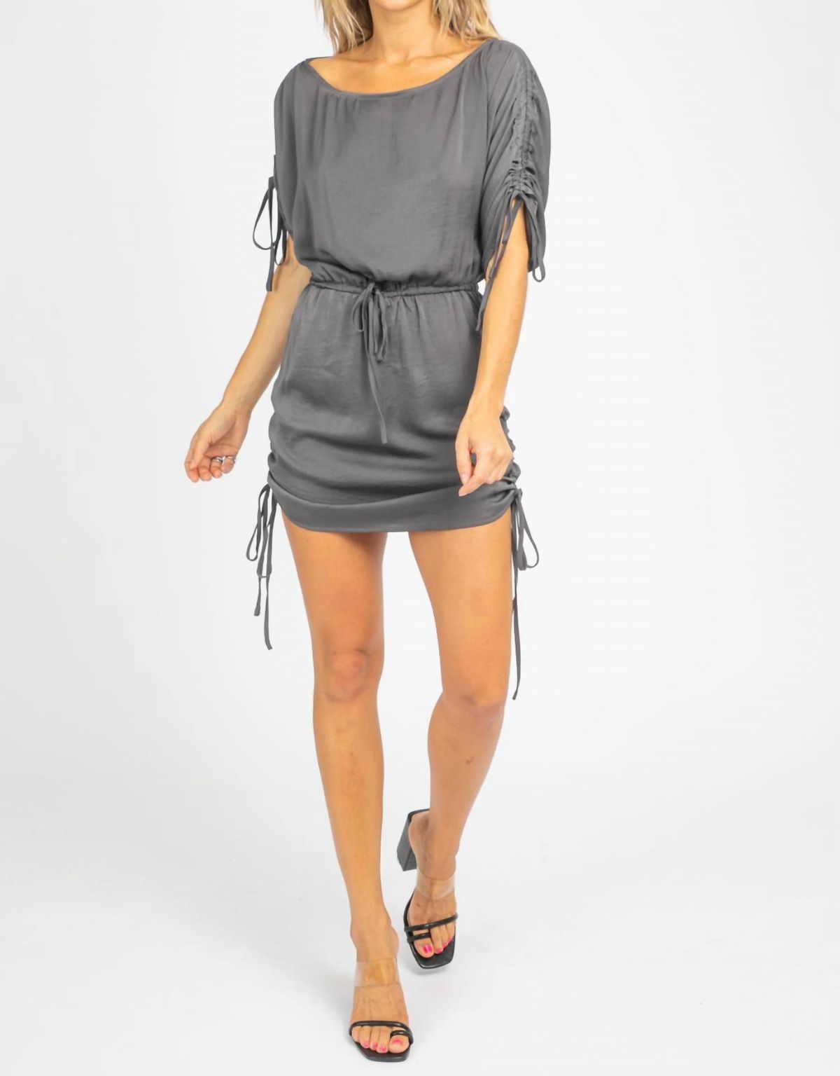 Style 1-284243372-3236 Blue Blush Size S Off The Shoulder Gray Cocktail Dress on Queenly