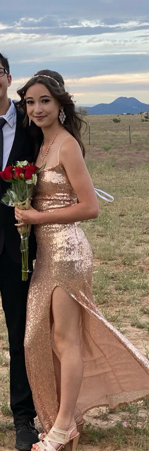 Size 2 Prom Plunge Rose Gold Floor Length Maxi on Queenly