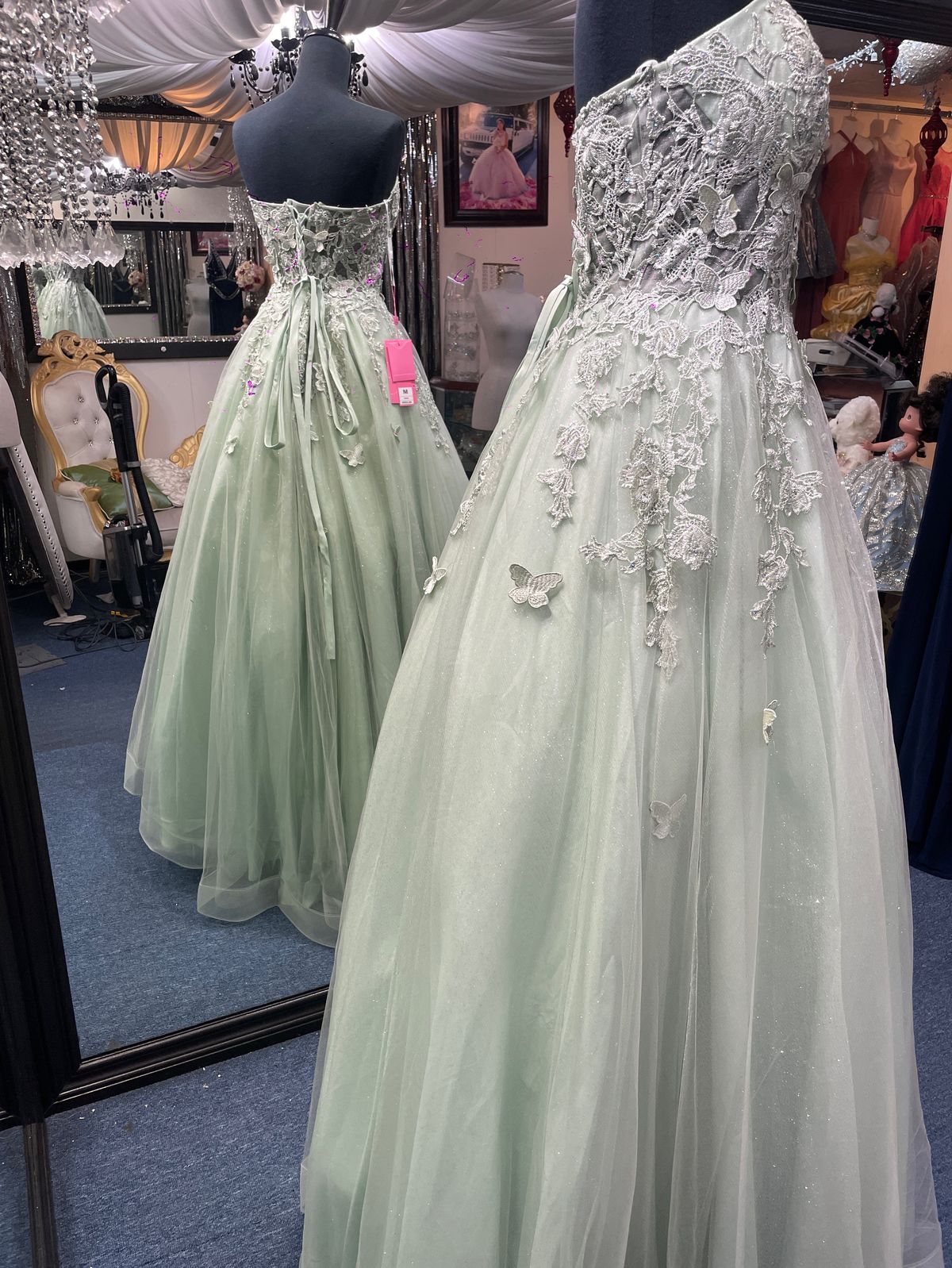 Style Gl3296 Gls Size M Prom Strapless Green Ball Gown on Queenly