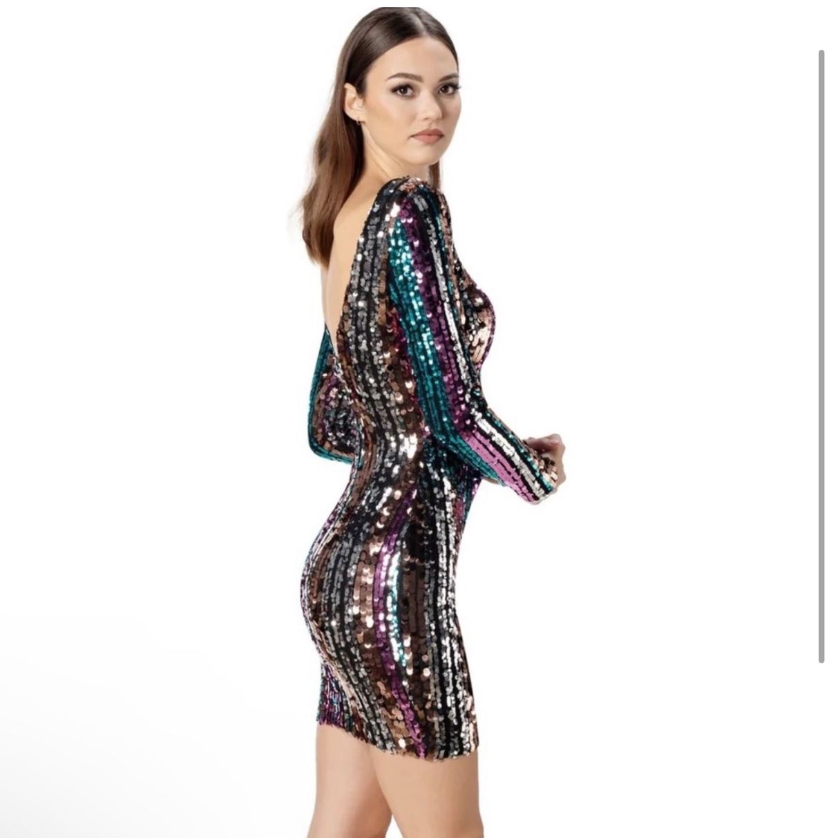 Dress the Population Size XL Prom Long Sleeve Multicolor Cocktail Dress on Queenly