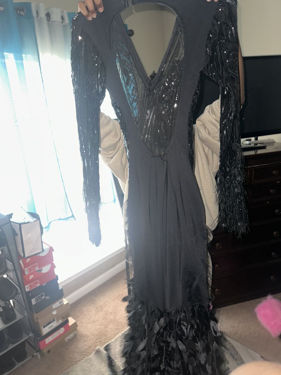 Size 4 Prom Long Sleeve Black Ball Gown on Queenly