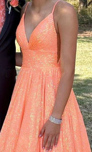 Size 00 Prom Plunge Orange Ball Gown on Queenly