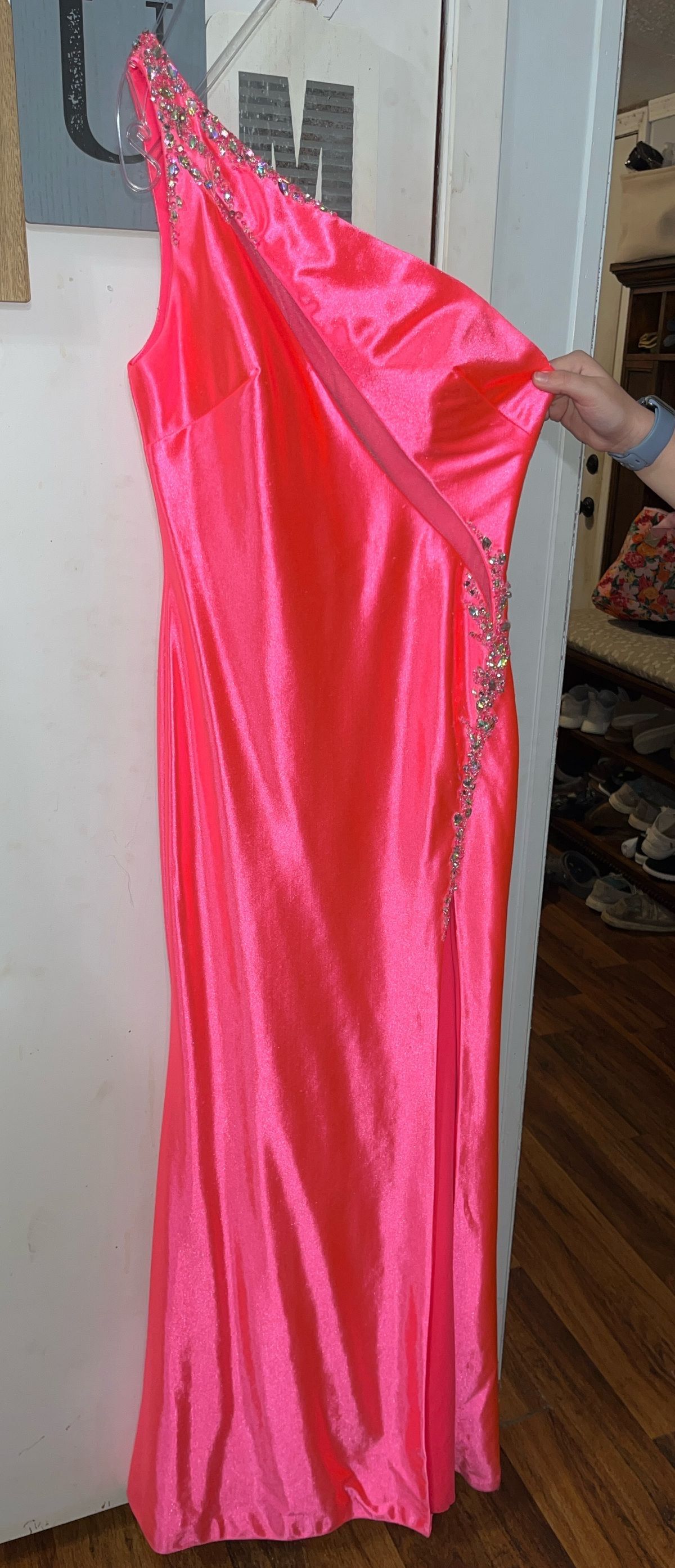 Madison James Size 2 Prom One Shoulder Pink Mermaid Dress on Queenly