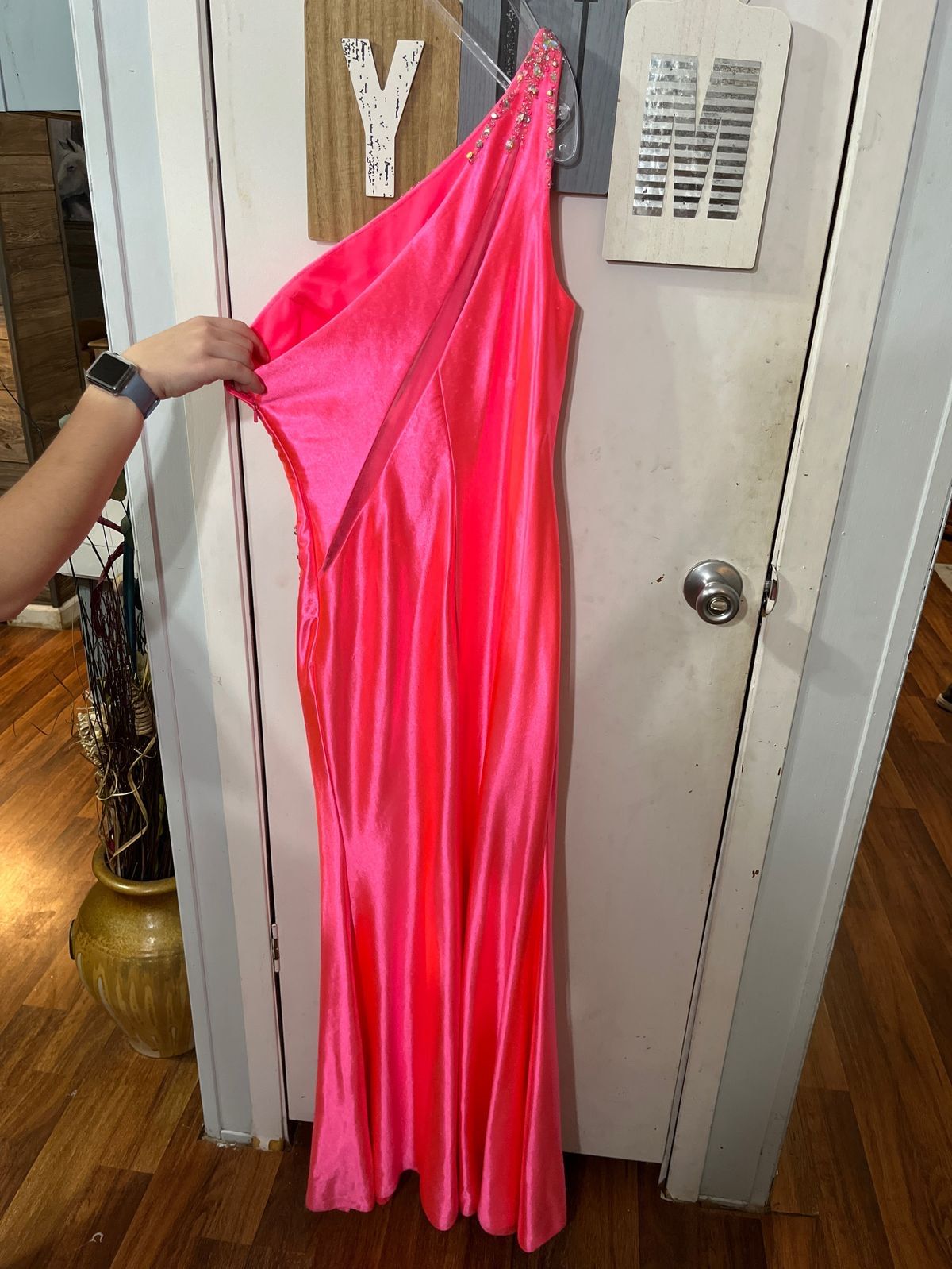 Madison James Size 2 Prom One Shoulder Pink Mermaid Dress on Queenly