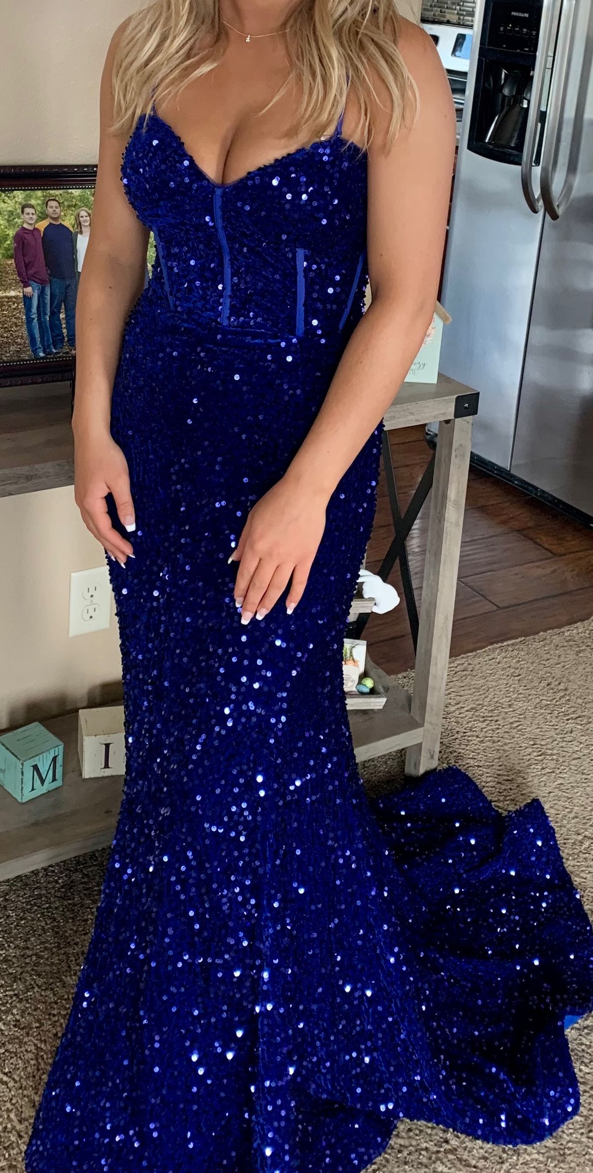 Adora Size XS Prom Plunge Velvet Royal Blue Mermaid Dress on Queenly
