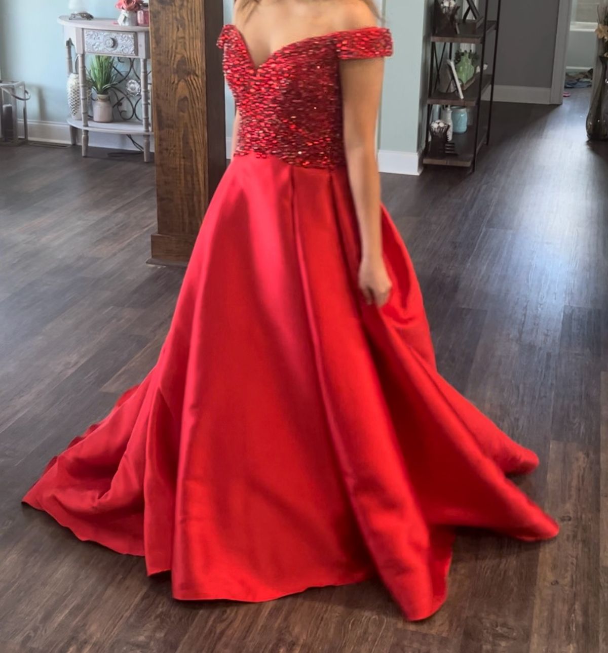 Mac Duggal Size 6 Pageant Off The Shoulder Red Ball Gown on Queenly