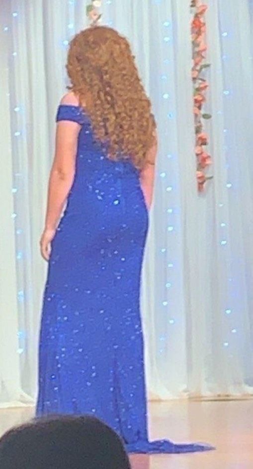 Ashley Lauren Size 10 Prom Off The Shoulder Blue Side Slit Dress on Queenly