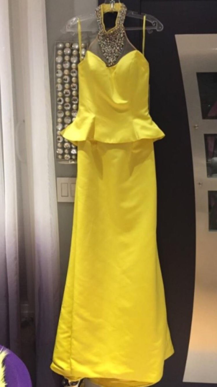 Jovani Size 0 Pageant High Neck Yellow Mermaid Dress on Queenly