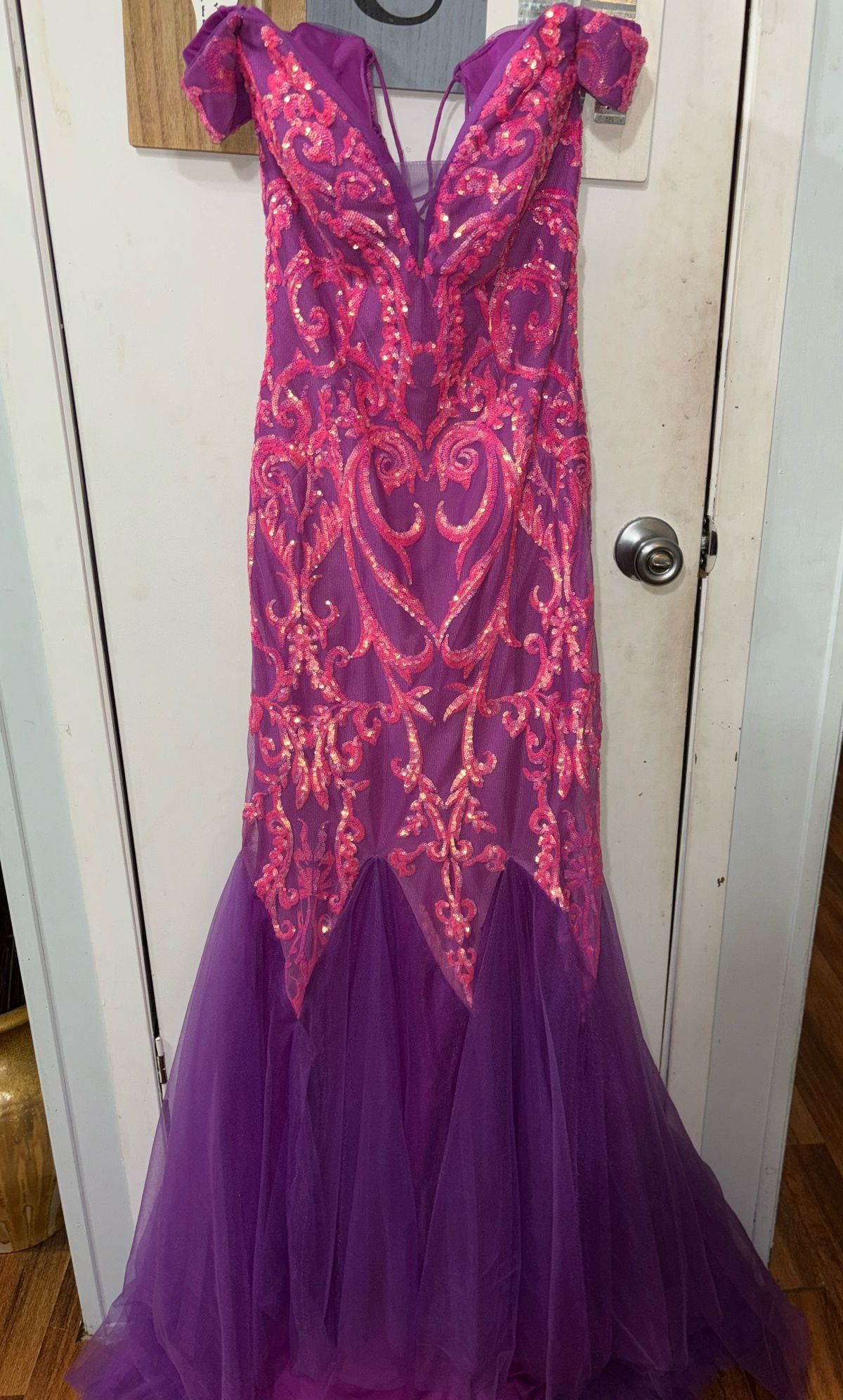 Rachel Allan Size 8 Prom Off The Shoulder Multicolor Mermaid Dress on Queenly