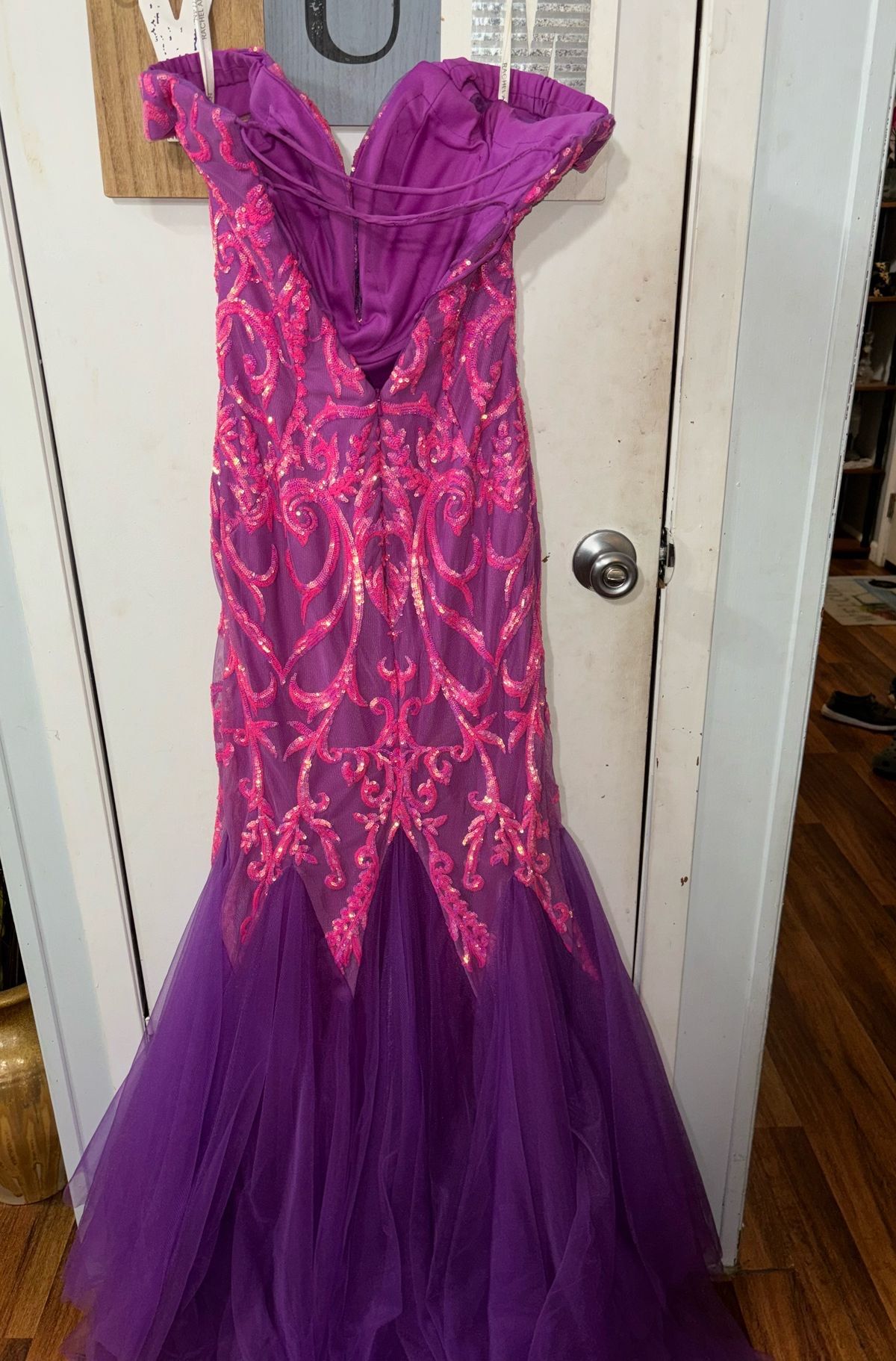 Rachel Allan Size 8 Prom Off The Shoulder Multicolor Mermaid Dress on Queenly