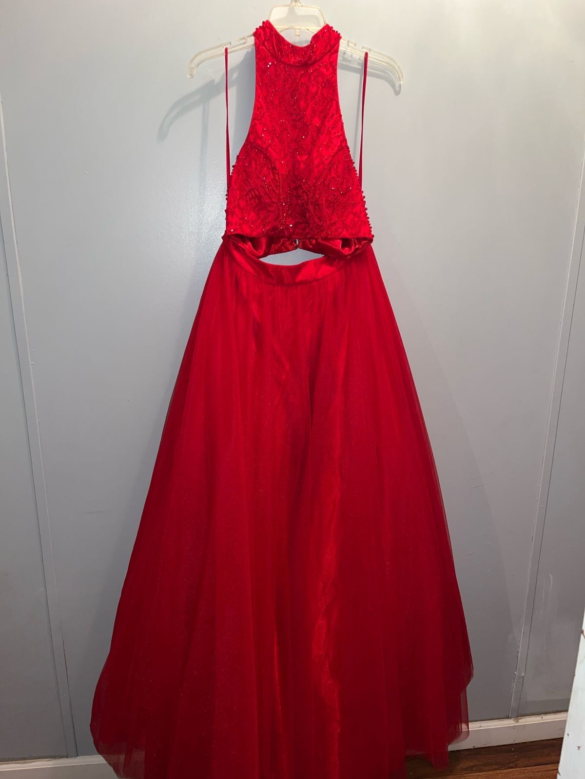 Cinderella Divine Size 10 Prom High Neck Red Ball Gown on Queenly