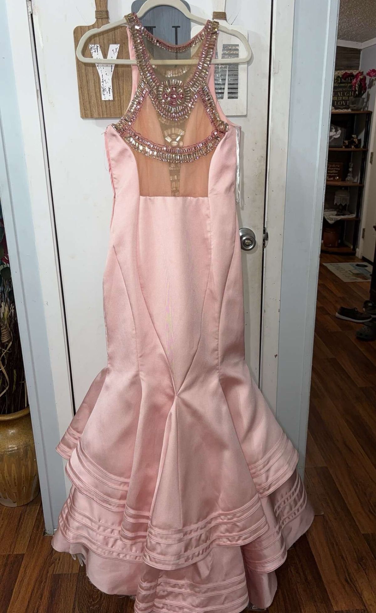 Rachel Allan Size 10 Prom High Neck Pink Mermaid Dress on Queenly