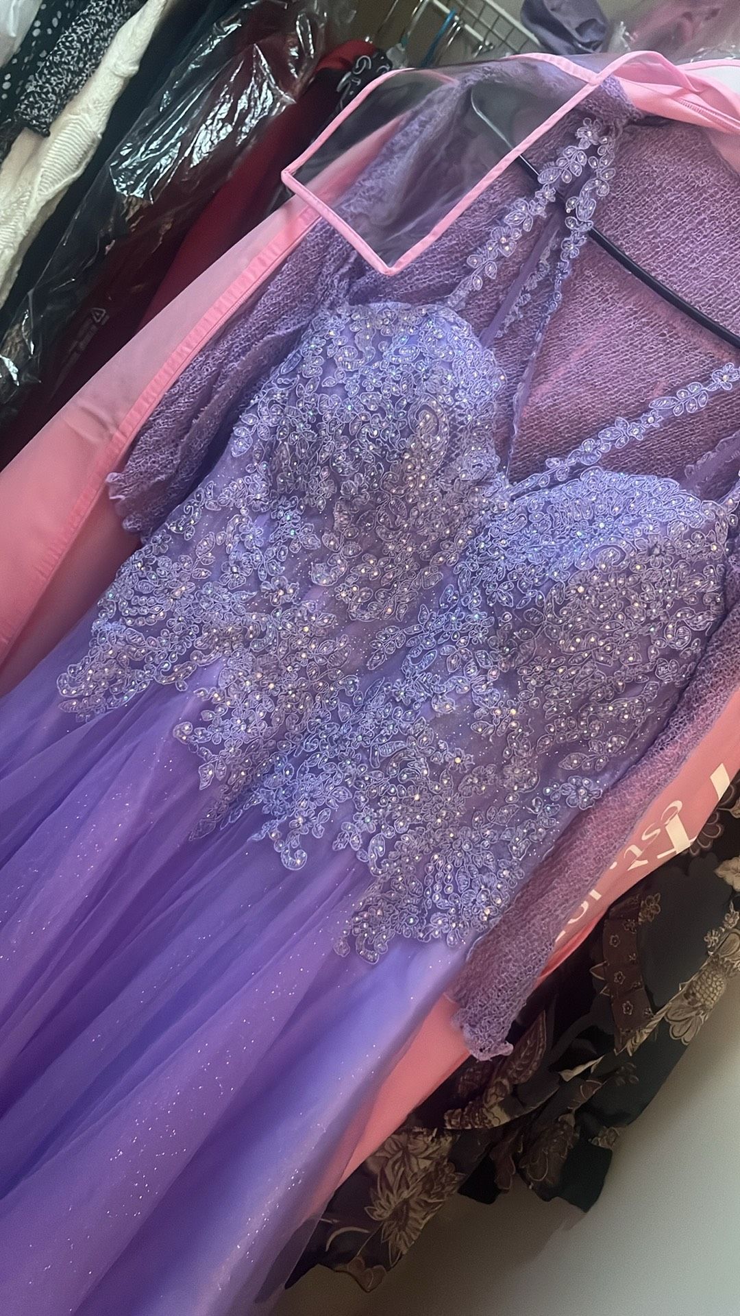 Size 10 Prom Plunge Purple Floor Length Maxi on Queenly