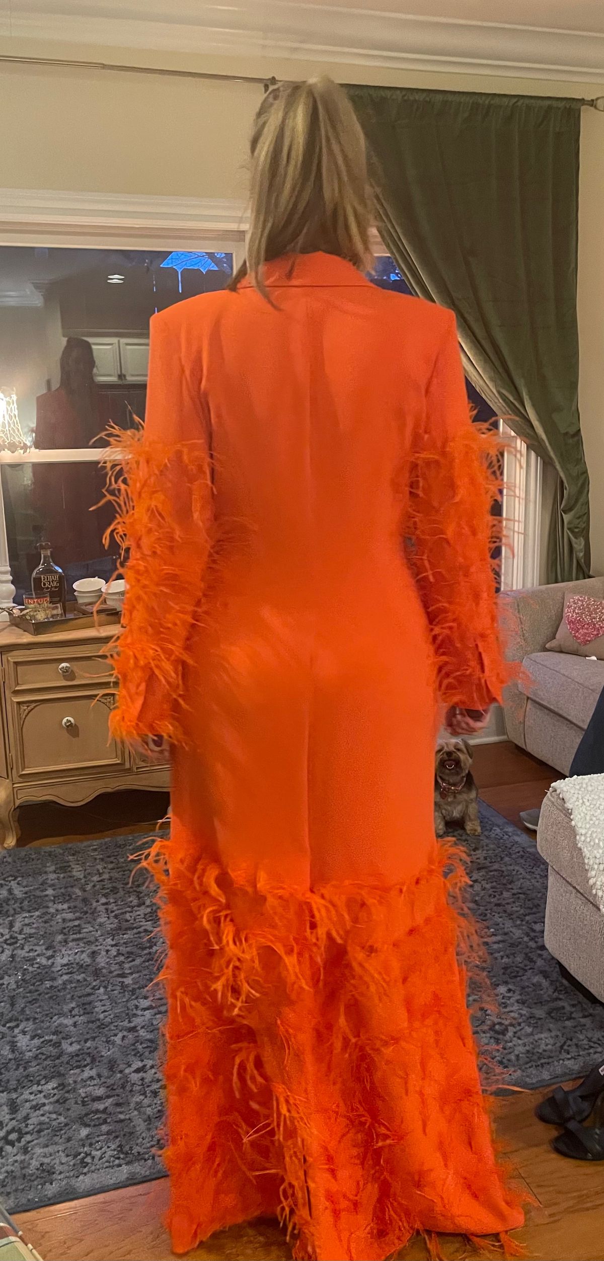Jovani Size 14 Fun Fashion Plunge Orange A-line Dress on Queenly