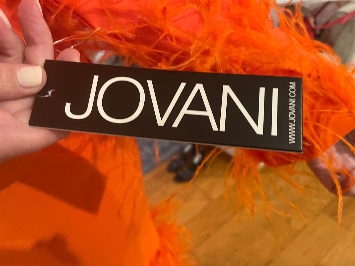 Jovani Size 14 Fun Fashion Plunge Orange A-line Dress on Queenly