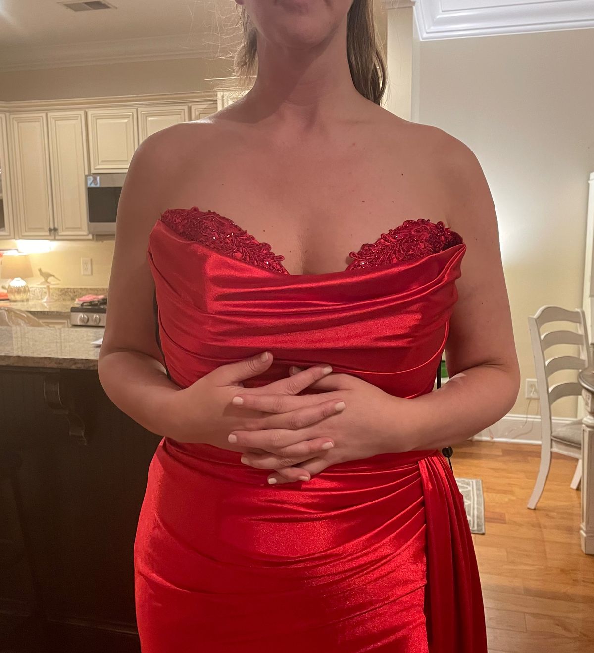 Jovani Plus Size 16 Pageant Strapless Red Side Slit Dress on Queenly