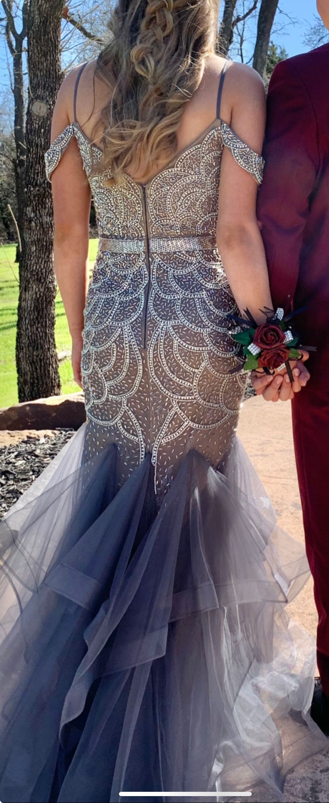 Lucci Lu Size 4 Prom Off The Shoulder Gray Mermaid Dress on Queenly