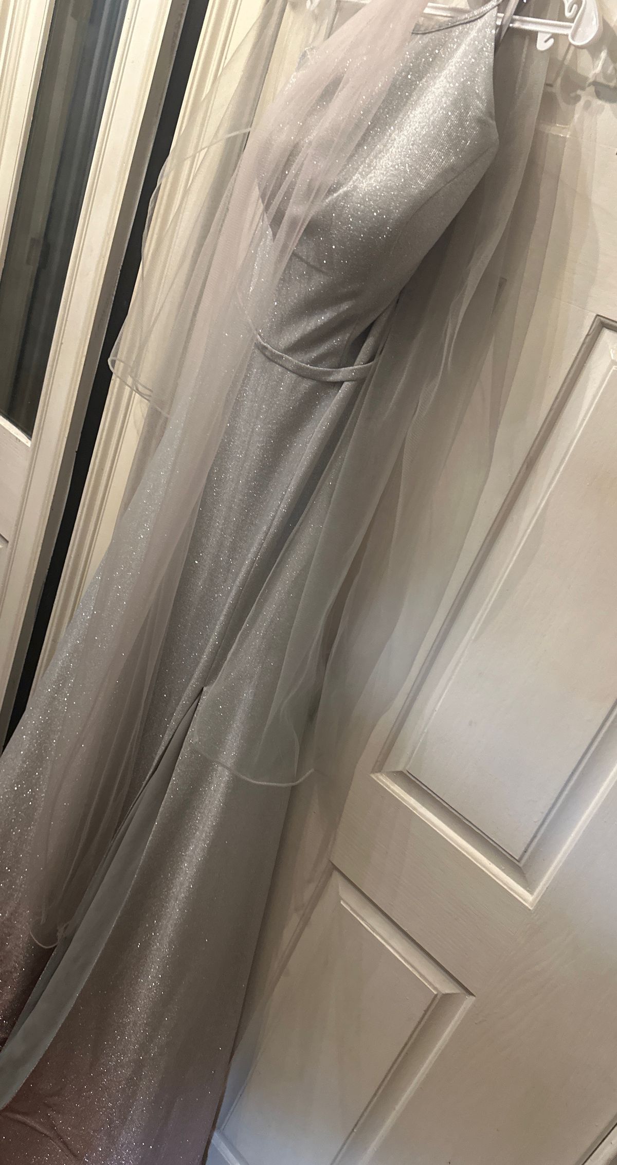 Size 8 Prom Halter Silver Side Slit Dress on Queenly