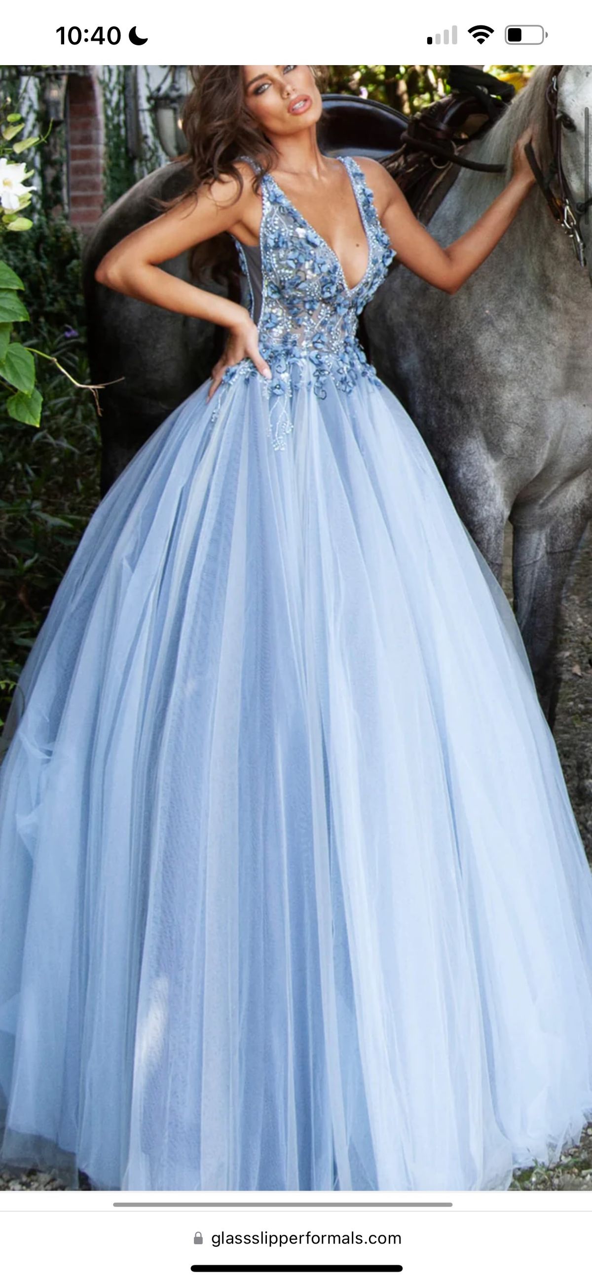 Style 3110 Jovani Size 6 Prom Plunge Blue Ball Gown on Queenly