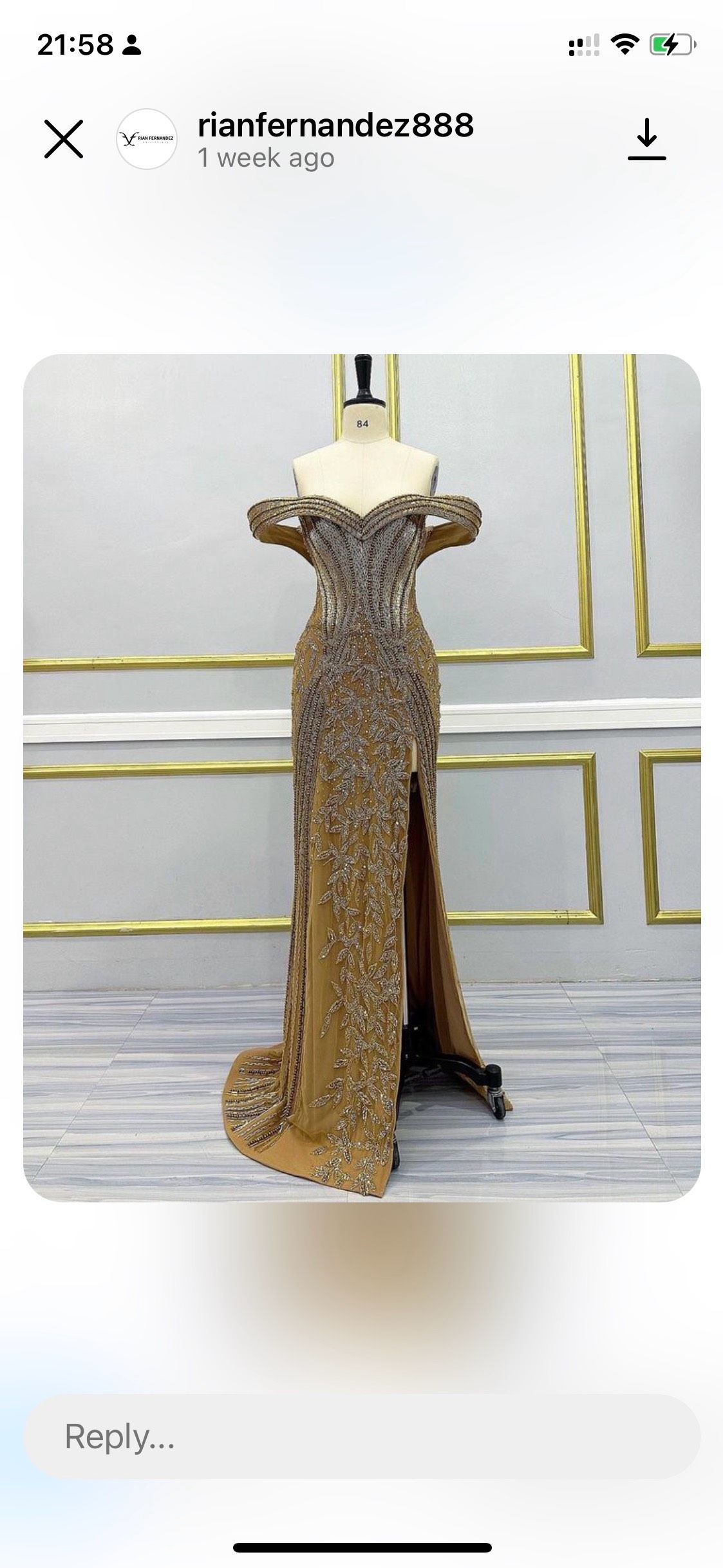 Rian Fernandez Size 2 Sequined Gold Side Slit Dress on Queenly