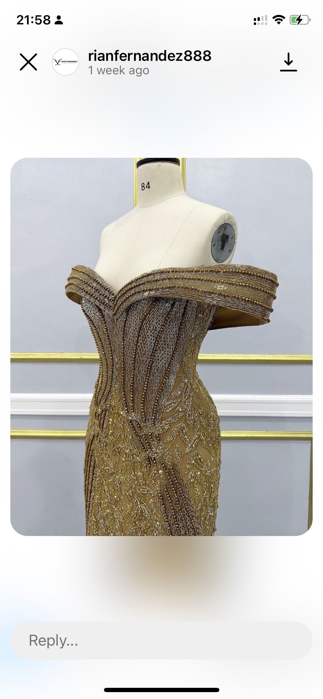 Rian Fernandez Size 2 Sequined Gold Side Slit Dress on Queenly