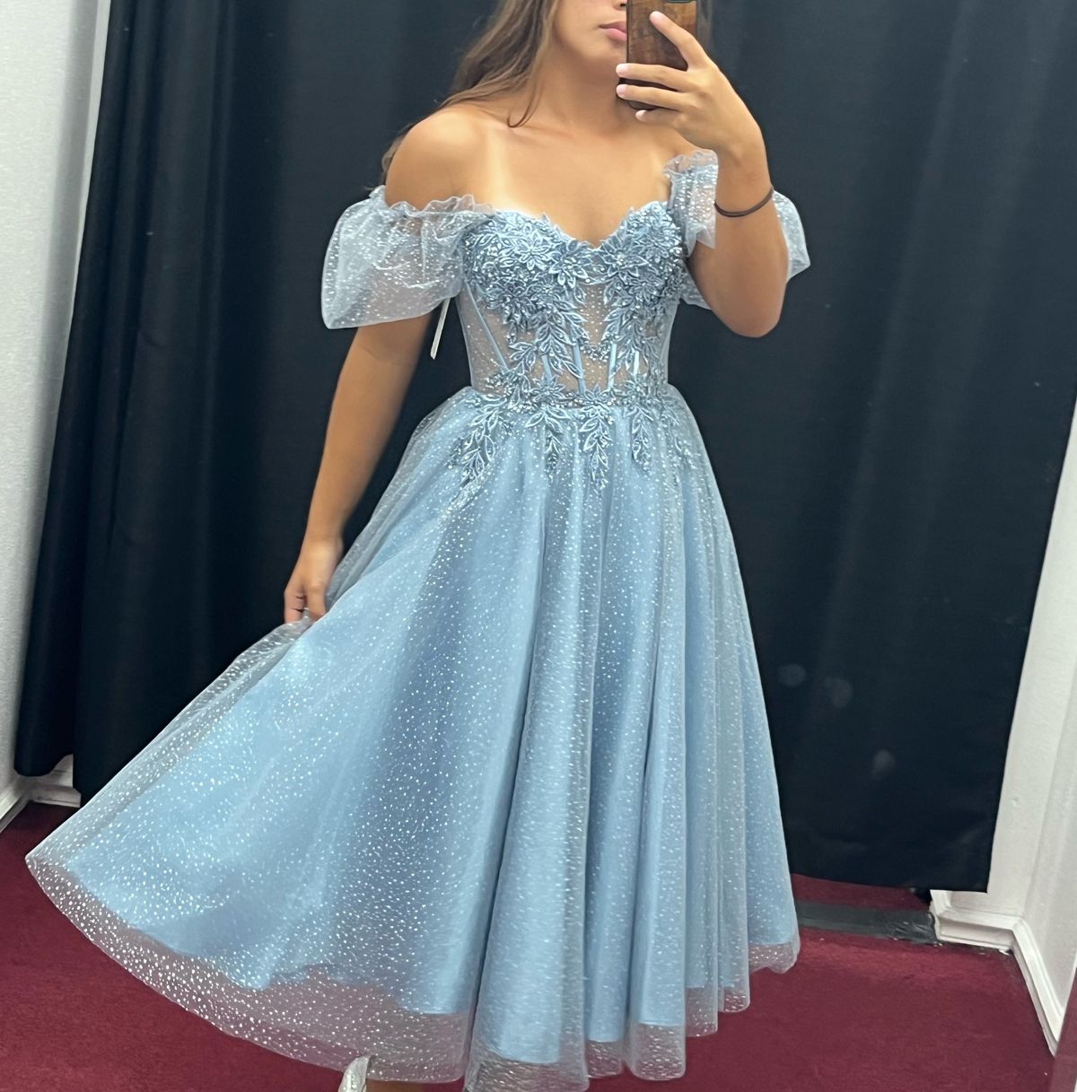 Size XS Prom Off The Shoulder Blue Ball Gown on Queenly