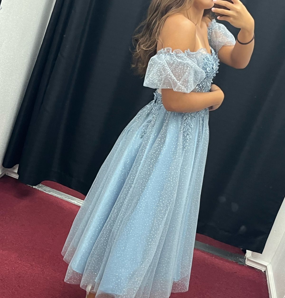 Size XS Prom Off The Shoulder Blue Ball Gown on Queenly