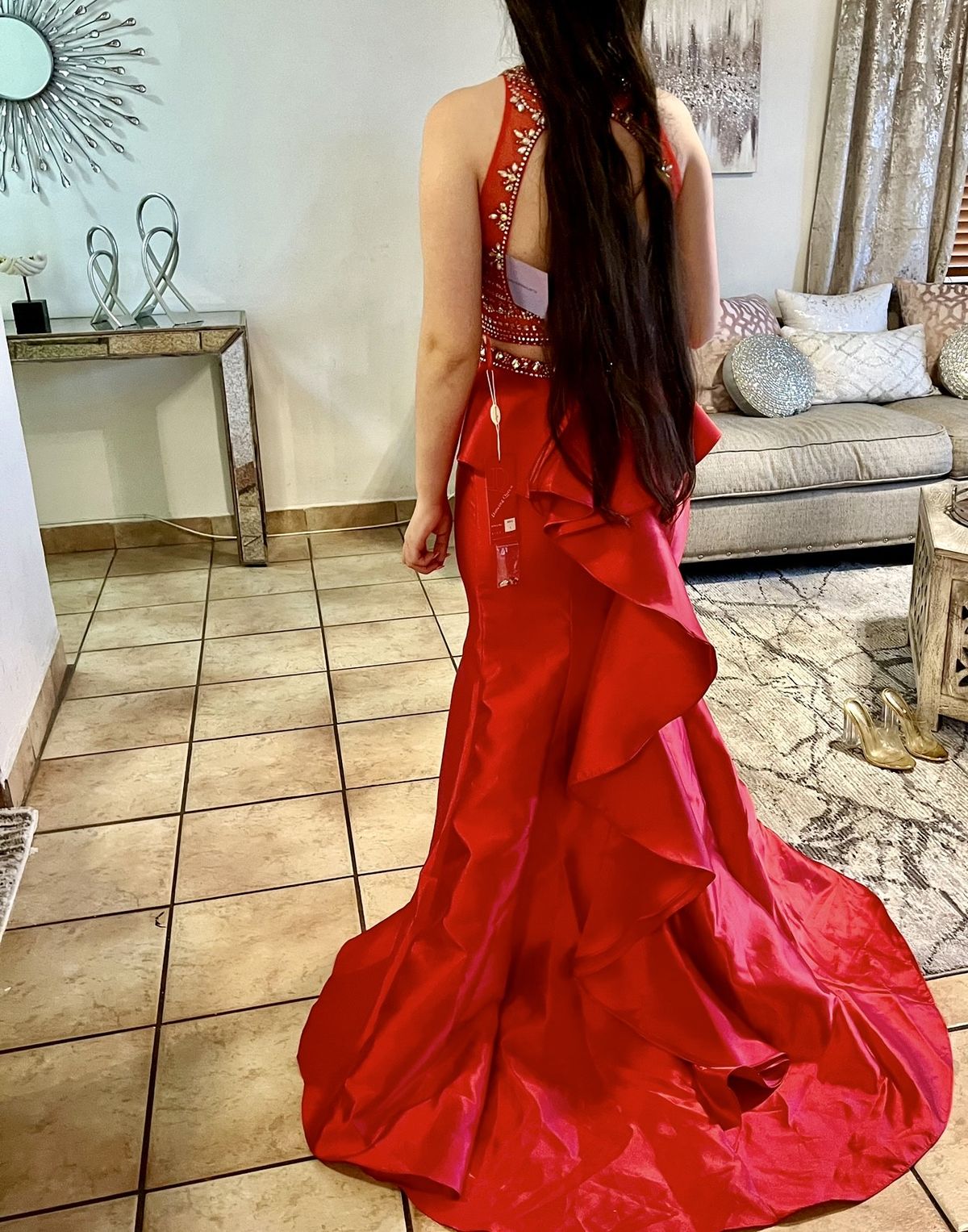 Dancing Queen Size S Prom High Neck Red Mermaid Dress on Queenly