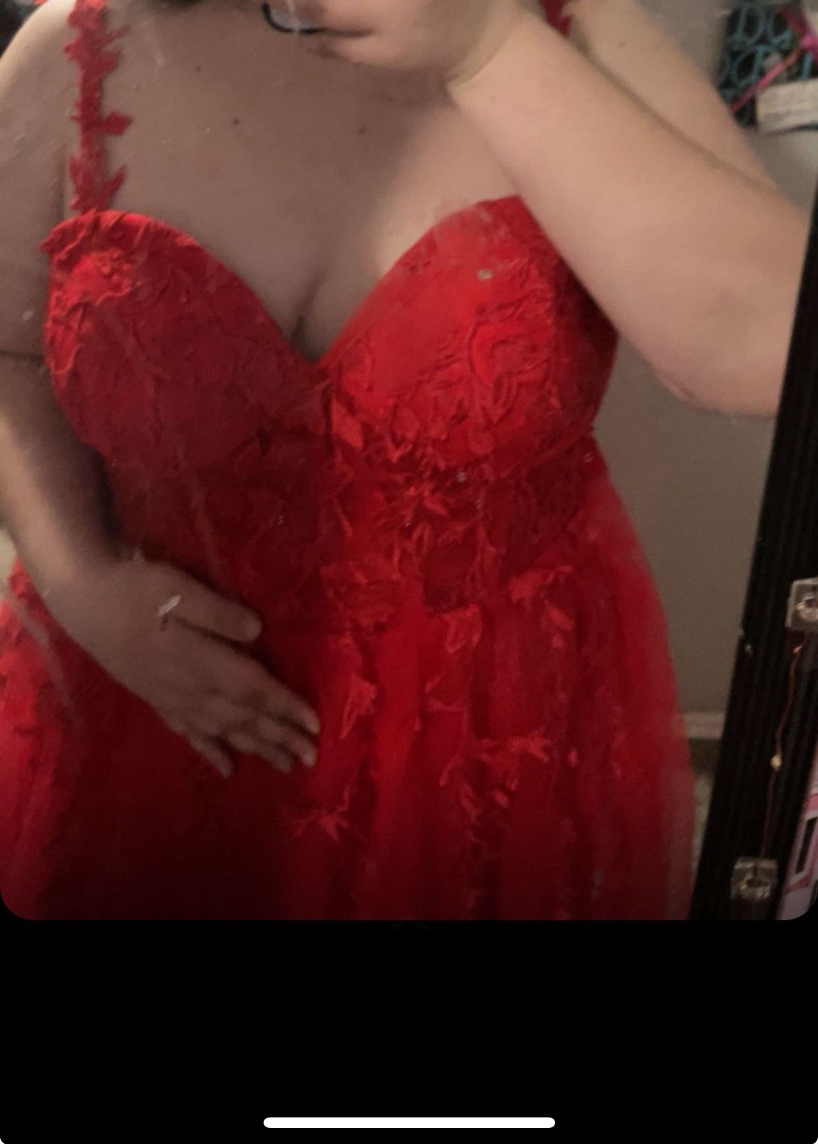 Plus Size 20 Prom Plunge Lace Red Ball Gown on Queenly