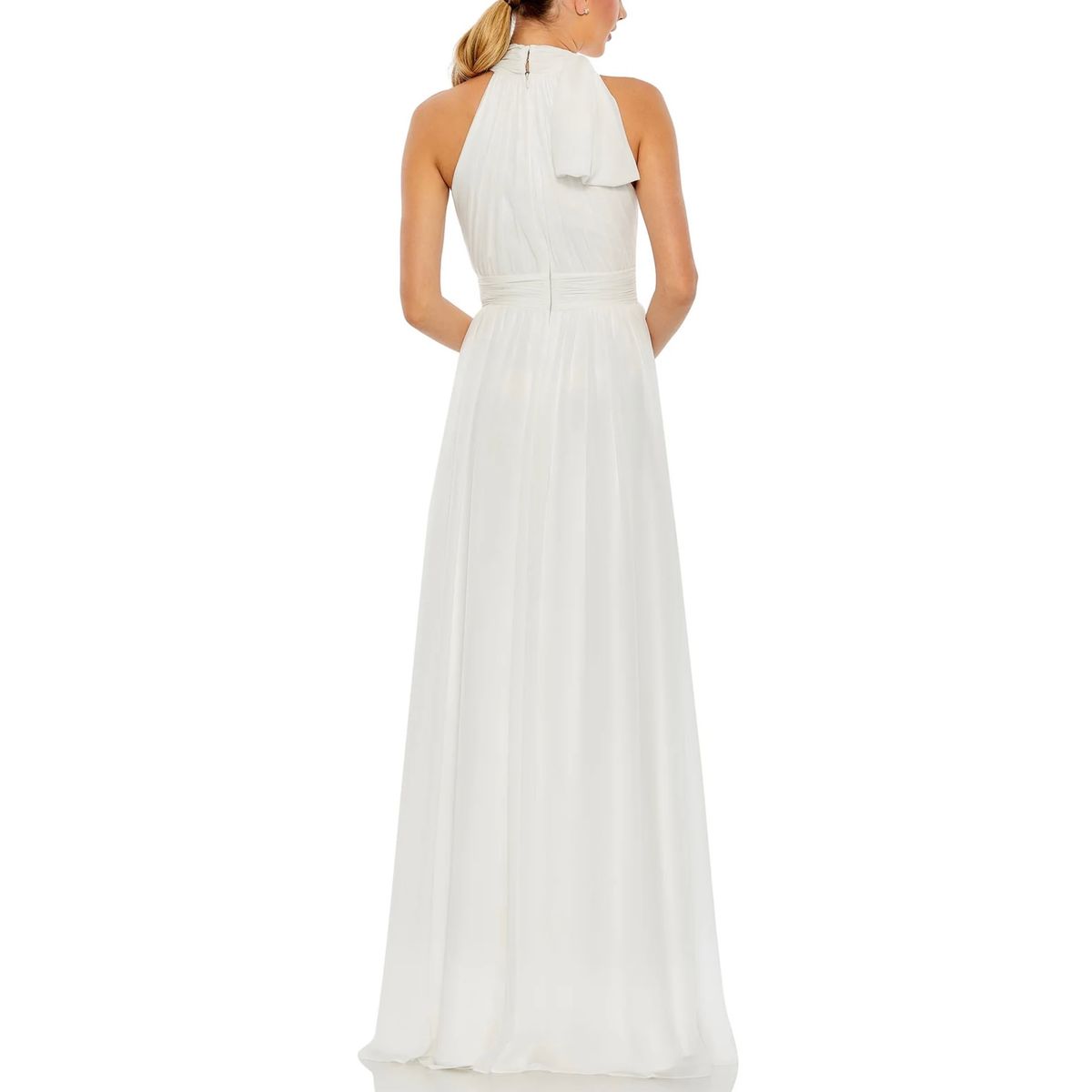 Style 55035 Mac Duggal Size 12 High Neck Sheer White Floor Length Maxi on Queenly