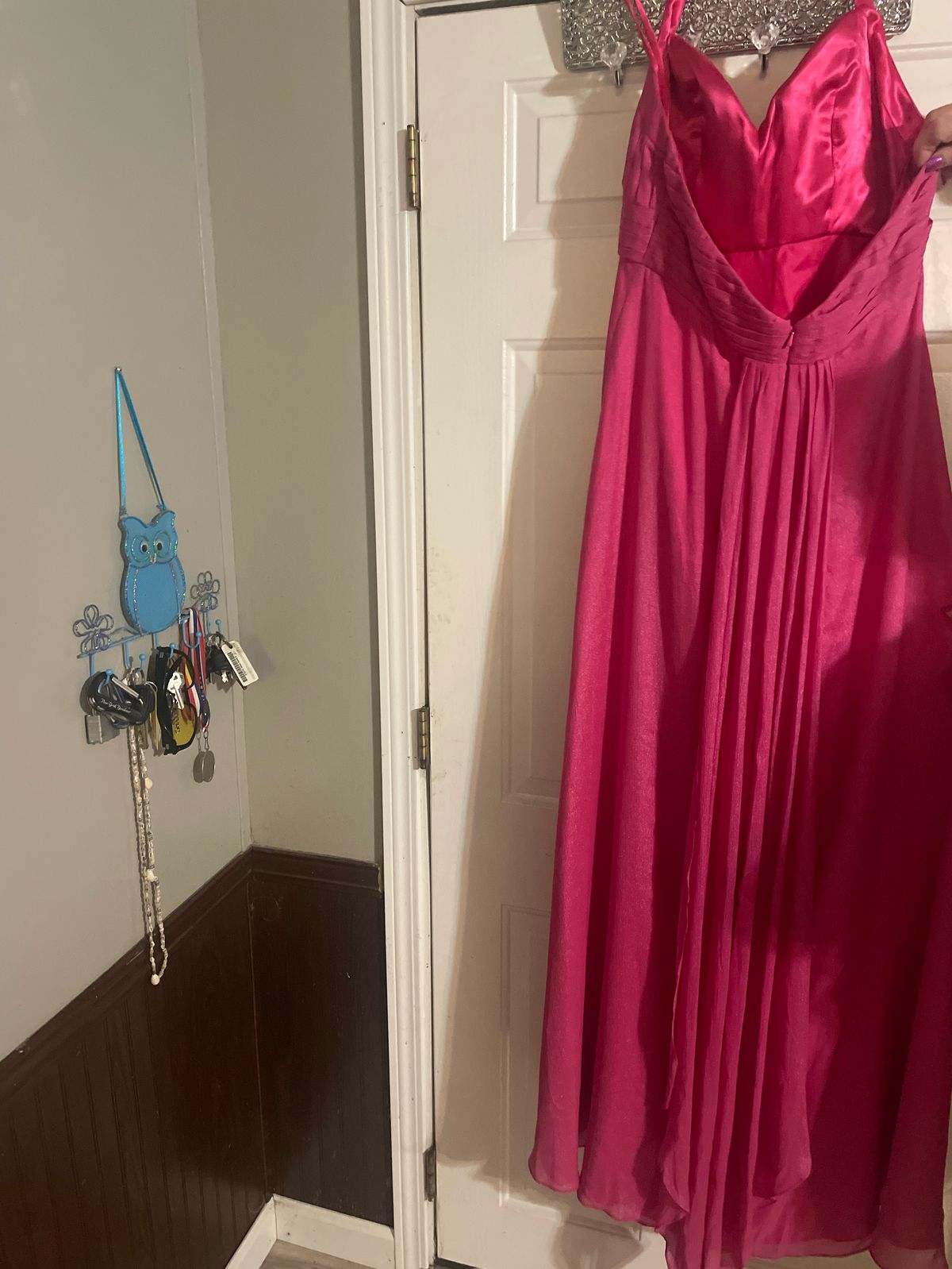 Style PE282 Cire Size 14 Prom Halter Hot Pink Floor Length Maxi on Queenly