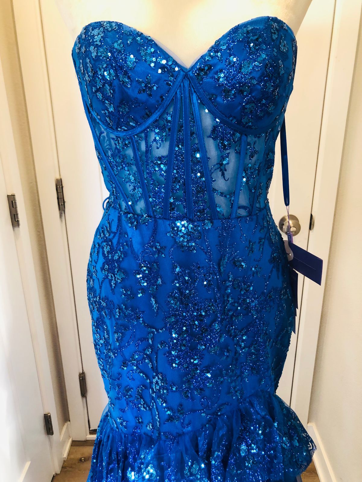 Cinderella Divine Size 12 Prom Strapless Sheer Blue Mermaid Dress on Queenly