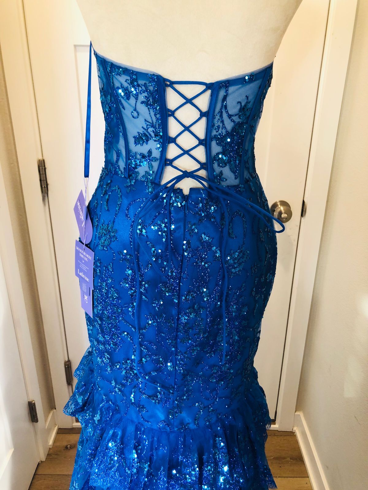 Cinderella Divine Size 12 Prom Strapless Sheer Blue Mermaid Dress on Queenly