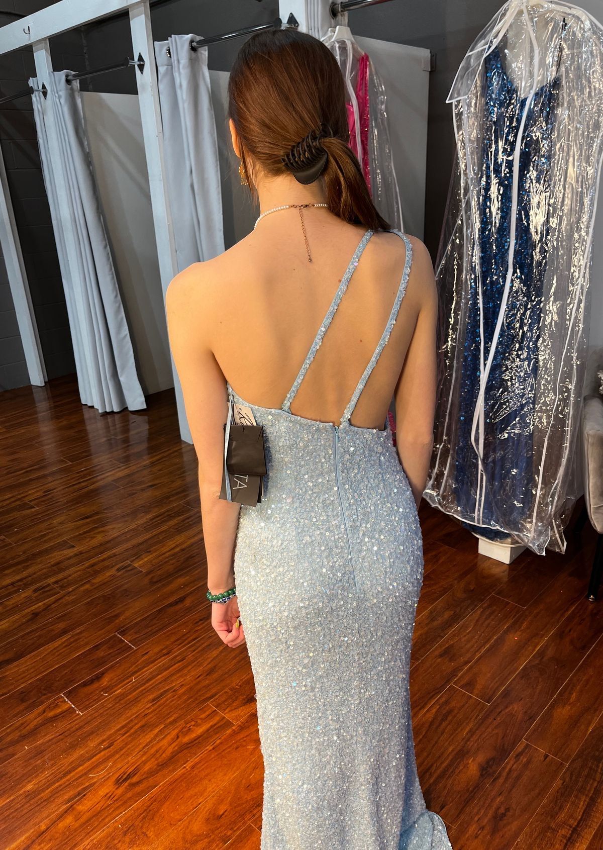 Size 2 Prom One Shoulder Blue Side Slit Dress on Queenly