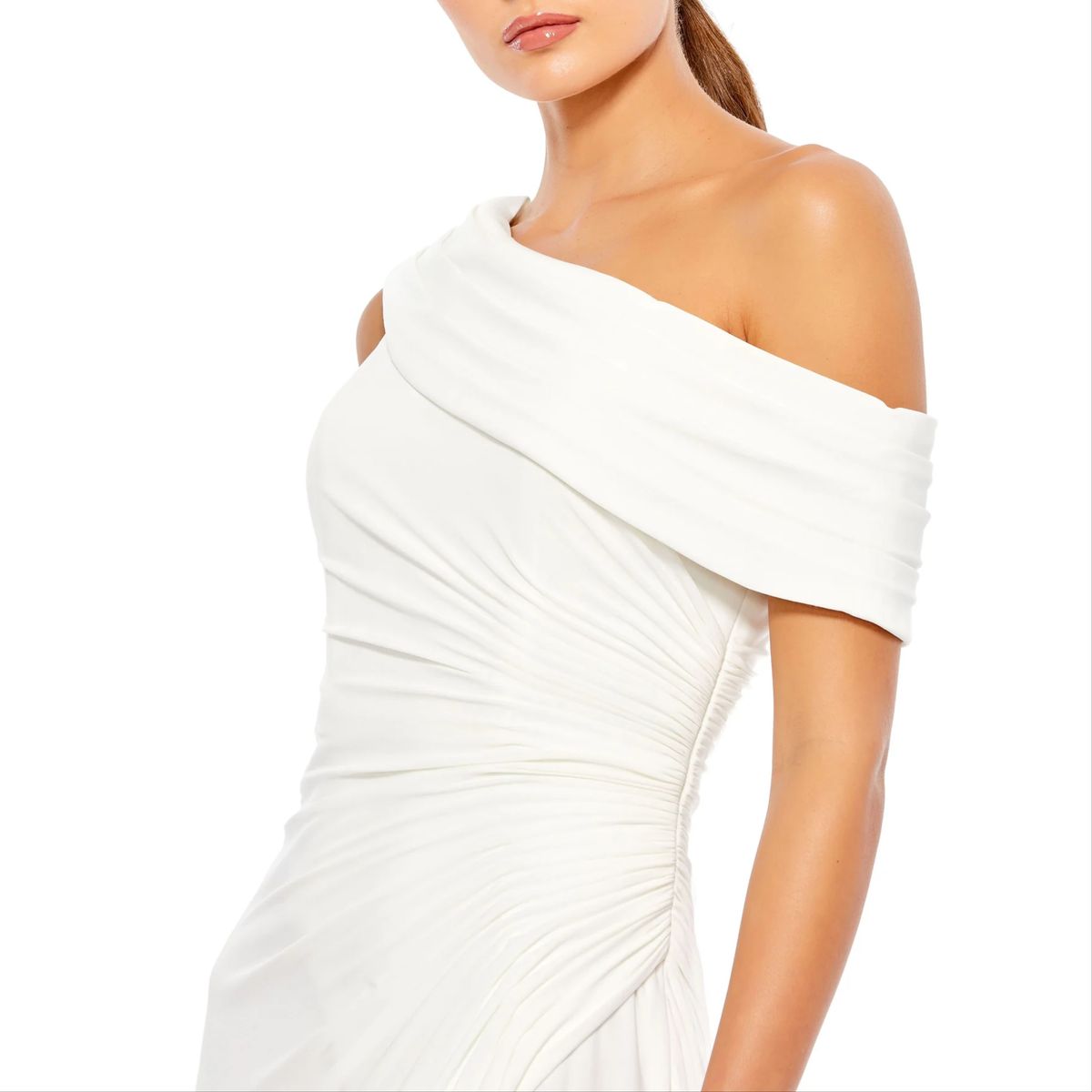 Style 26517 Mac Duggal Size 4 Wedding Off The Shoulder White Side Slit Dress on Queenly