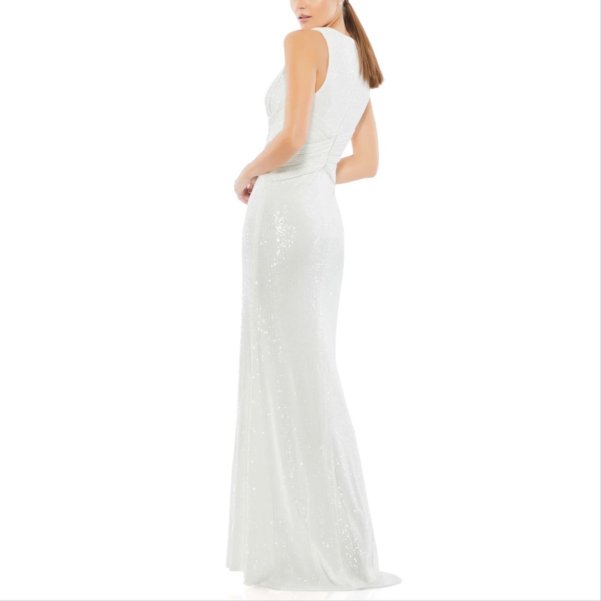 Style 26598 Mac Duggal Size 14 Wedding Plunge Sheer White Side Slit Dress on Queenly