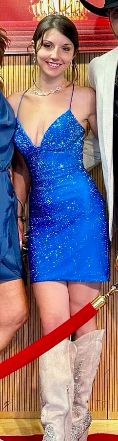 Style 55117 Sherri Hill Size 0 Prom Plunge Blue Cocktail Dress on Queenly
