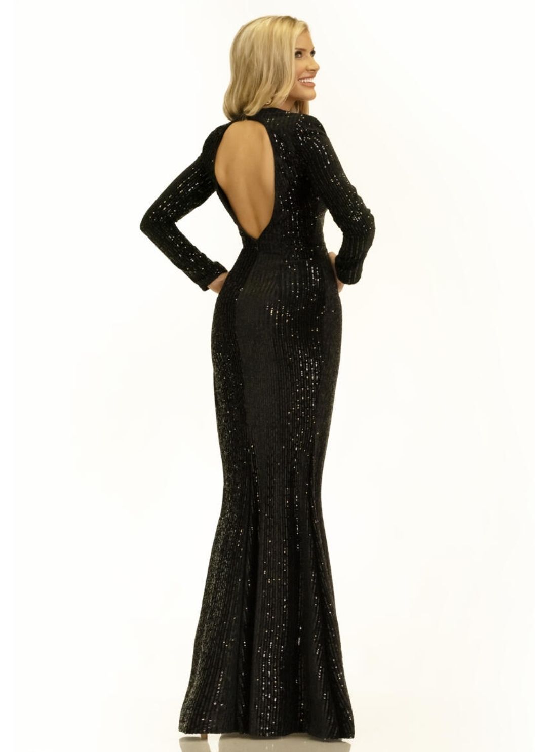 Johnathan Kayne Size 4 Prom Long Sleeve Velvet Black Side Slit Dress on Queenly