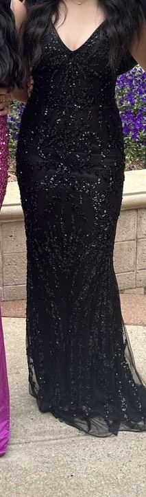 Style 3793 Primavera Size 00 Prom Plunge Black Floor Length Maxi on Queenly